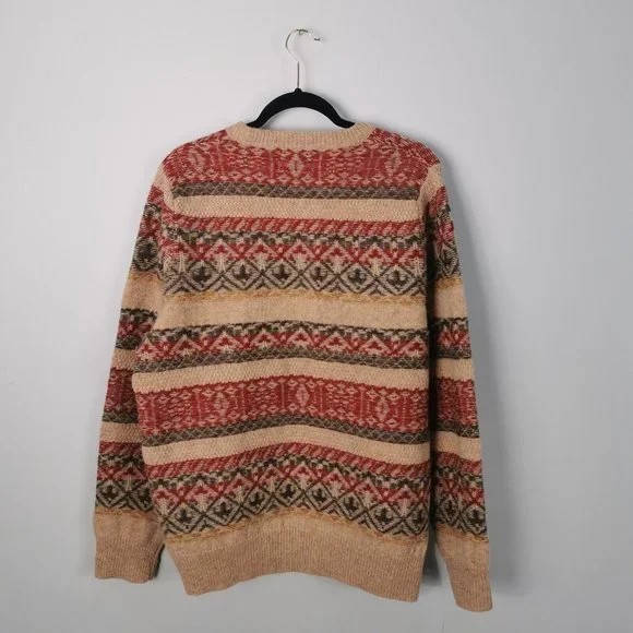 JOHN LEWIS Fair Isle Weave Wool Jumper Oatmeal Red Grey Patterned Size Large 44" - Picture 2 of 8